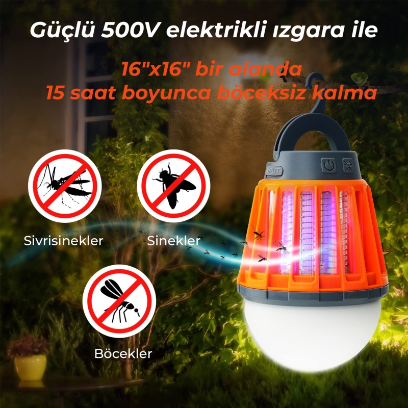 Bix KL01 Şarj Edilebilir Sivrisinek Kovucu Kamp Lambası Ultraviyole LED Elektronik Zapper Taşınabilir Fenerli IPX6 Su Geçirmez Böcek Kovucu Turuncu - 2