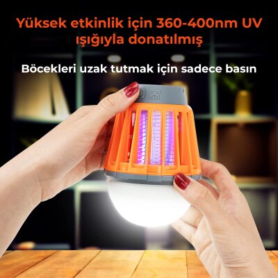 Bix KL01 Şarj Edilebilir Sivrisinek Kovucu Kamp Lambası Ultraviyole LED Elektronik Zapper Taşınabilir Fenerli IPX6 Su Geçirmez Böcek Kovucu Turuncu - 5