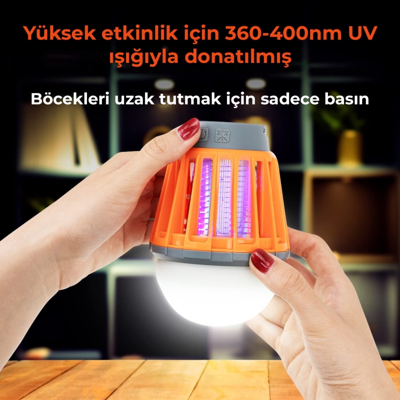Bix KL01 Şarj Edilebilir Sivrisinek Kovucu Kamp Lambası Ultraviyole LED Elektronik Zapper Taşınabilir Fenerli IPX6 Su Geçirmez Böcek Kovucu Turuncu - 5