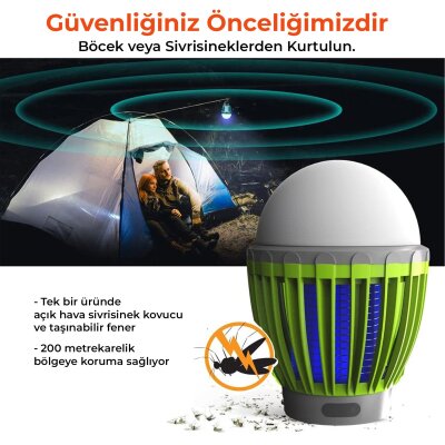 Bix KL01 Şarj Edilebilir Sivrisinek Kovucu Kamp Lambası Ultraviyole LED Elektronik Zapper Taşınabilir Fenerli IPX6 Su Geçirmez Böcek Kovucu Yeşil - 3