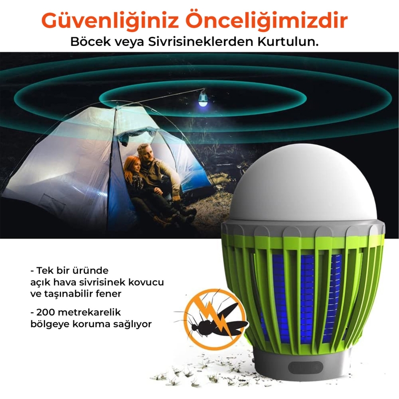 Bix KL01 Şarj Edilebilir Sivrisinek Kovucu Kamp Lambası Ultraviyole LED Elektronik Zapper Taşınabilir Fenerli IPX6 Su Geçirmez Böcek Kovucu Yeşil - 3