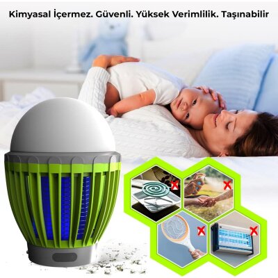 Bix KL01 Şarj Edilebilir Sivrisinek Kovucu Kamp Lambası Ultraviyole LED Elektronik Zapper Taşınabilir Fenerli IPX6 Su Geçirmez Böcek Kovucu Yeşil - 4