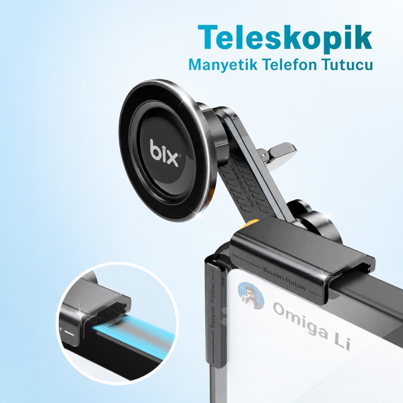 Bix TCH03 Çok Açılı Ayarlanabilir Araç Ekranı ve Monitör Üstü için Teleskopik Manyetik Telefon Tutucu - 3