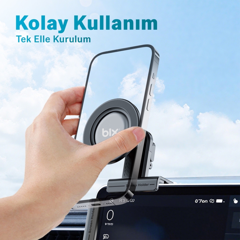Bix TCH03 Çok Açılı Ayarlanabilir Araç Ekranı ve Monitör Üstü için Teleskopik Manyetik Telefon Tutucu - 4