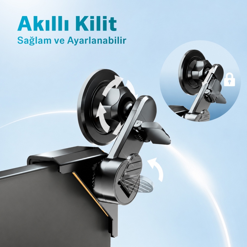 Bix TCH03 Çok Açılı Ayarlanabilir Araç Ekranı ve Monitör Üstü için Teleskopik Manyetik Telefon Tutucu - 5