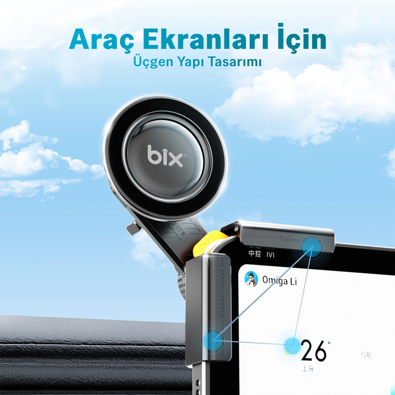 Bix TCH03 Çok Açılı Ayarlanabilir Araç Ekranı ve Monitör Üstü için Teleskopik Manyetik Telefon Tutucu - 6