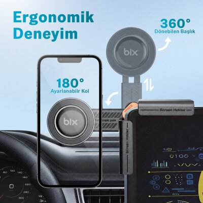 Bix TCH03 Çok Açılı Ayarlanabilir Araç Ekranı ve Monitör Üstü için Teleskopik Manyetik Telefon Tutucu - 7