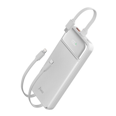 Juo 10000mAh 22.5W Led Ekranlı Lightning ve Type-C Kablolu Powerbank Taşınabilir Hızlı Şarj Cihazı Beyaz - Juo