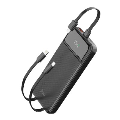 Juo 10000mAh 22.5W Led Ekranlı Lightning ve Type-C Kablolu Powerbank Taşınabilir Hızlı Şarj Cihazı Siyah - Juo