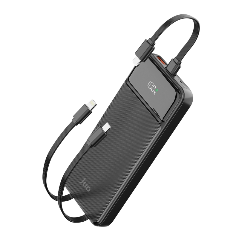 Juo 10000mAh 22.5W Led Ekranlı Lightning ve Type-C Kablolu Powerbank Taşınabilir Hızlı Şarj Cihazı Siyah - 1