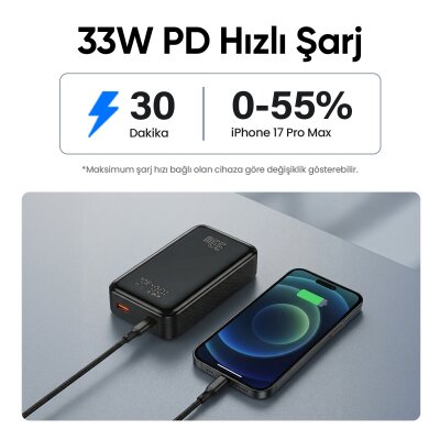Juo 10000mAh 33W LED Watt Amper Göstergeli USB-A + Type-C Powerbank Taşınabilir Hızlı Şarj Cihazı - 4