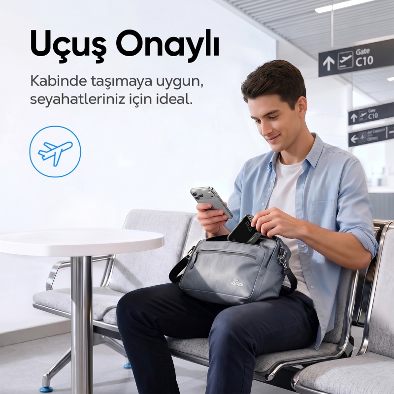 Juo 10000mAh 33W LED Watt Amper Göstergeli USB-A + Type-C Powerbank Taşınabilir Hızlı Şarj Cihazı - 6