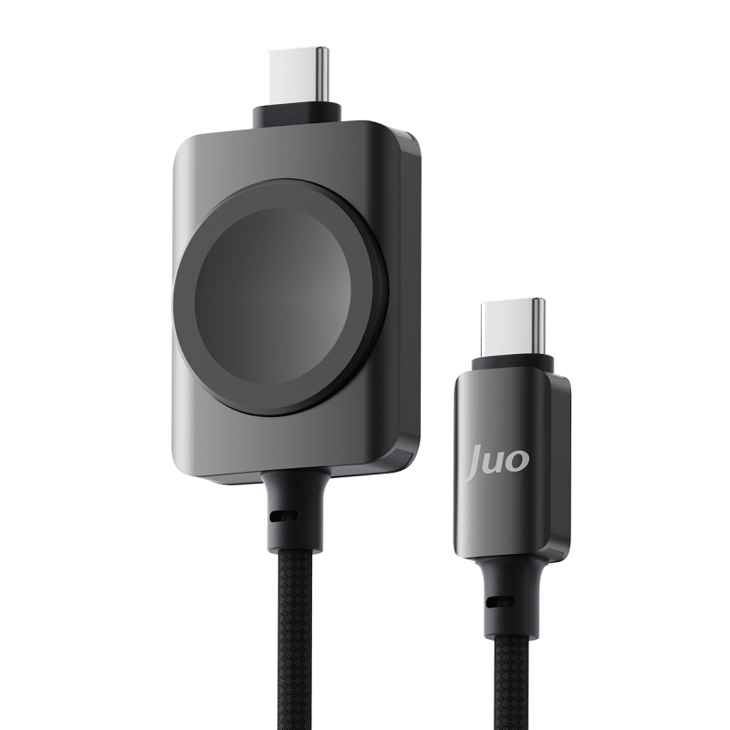 Juo 100W Type-C to Type-C Hızlı Şarj Kablosu Apple Watch Uyumlu Manyetik Şarj Özellikli 2'si 1 Arada Kablo 1.2 Metre - 1