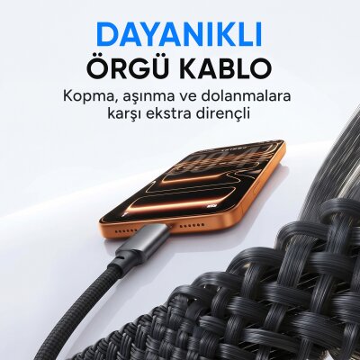 Juo 100W Type-C to Type-C Hızlı Şarj Kablosu Apple Watch Uyumlu Manyetik Şarj Özellikli 2'si 1 Arada Kablo 1.2 Metre - 5