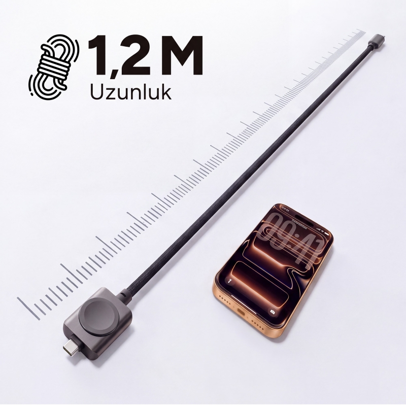 Juo 100W Type-C to Type-C Hızlı Şarj Kablosu Apple Watch Uyumlu Manyetik Şarj Özellikli 2'si 1 Arada Kablo 1.2 Metre - 6