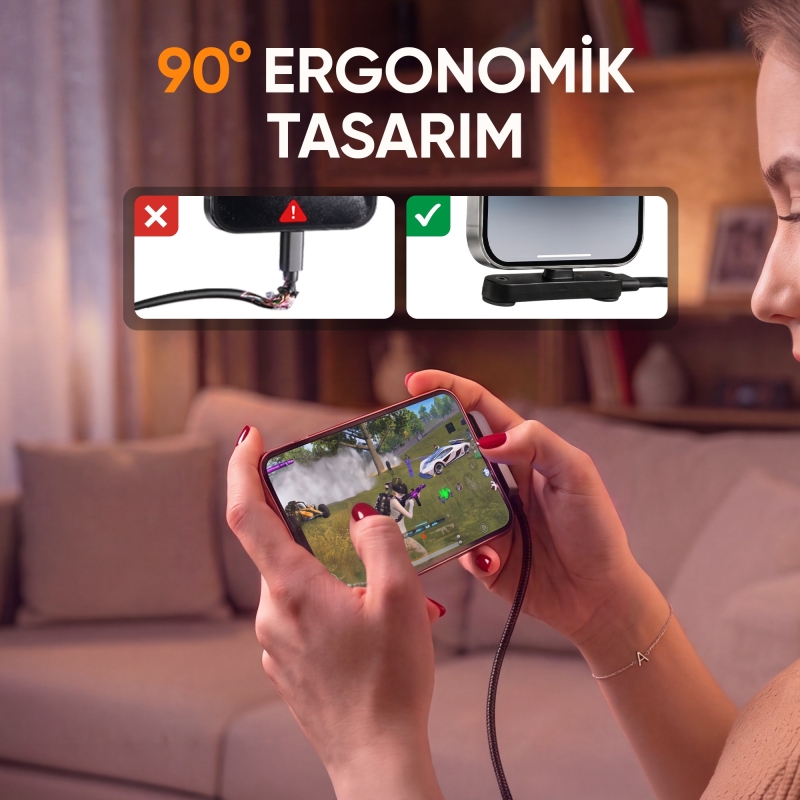 Juo 100W Type-C to Type-C Hızlı Şarj Kablosu Katlanabilir Standlı E-Mark Çipli Örgülü 1.2 Metre Kablo - 5