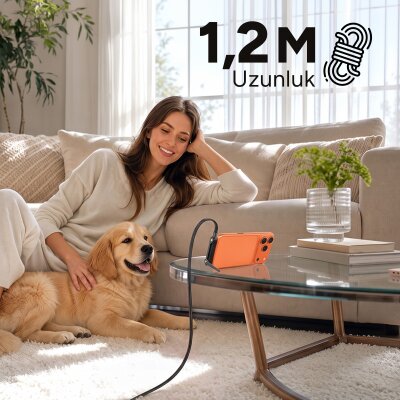 Juo 100W Type-C to Type-C Hızlı Şarj Kablosu Katlanabilir Standlı E-Mark Çipli Örgülü 1.2 Metre Kablo - 6