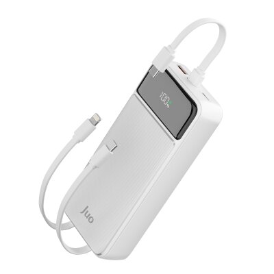 Juo 20000mAh 22.5W Led Ekranlı Lightning ve Type-C Kablolu Powerbank Taşınabilir Hızlı Şarj Cihazı Beyaz - Juo