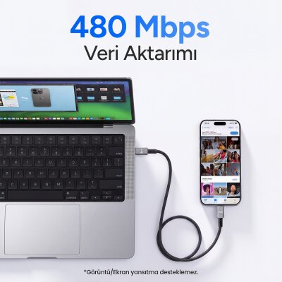 Juo 240W Type-C to Type-C Dijital TFT Ekranlı E-Mark Çipli Örgülü Hızlı Şarj Kablosu 1.2 Metre - 4