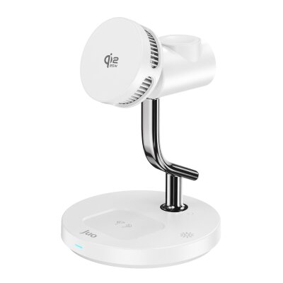 Juo 25W Qi2 iPhone Apple Watch Airpods Magsafe Uyumlu Manyetik Kablosuz Şarj İstasyonu Soğutucu Fanlı LED Işıklı Masaüstü Şarj Standı Beyaz - Juo