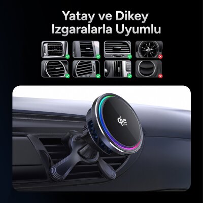 Juo 25W Qi2.2 MagSafe Uyumlu Manyetik Kablosuz Araç Şarj Cihazı Soğutucu Fanlı Havalandırma Izgarası Telefon Tutucu - 6