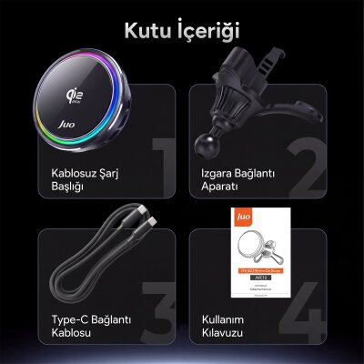 Juo 25W Qi2.2 MagSafe Uyumlu Manyetik Kablosuz Araç Şarj Cihazı Soğutucu Fanlı Havalandırma Izgarası Telefon Tutucu - 7