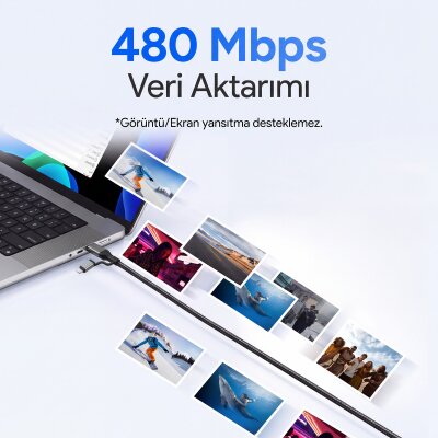 Juo 60W 4'ü 1 Arada Type-C / USB-A / Lightning Dijital LED Ekranlı Örgülü Hızlı Şarj ve Data Kablosu 1.2 Metre - 5