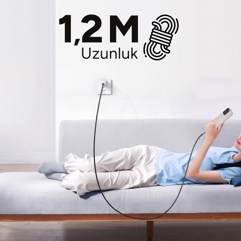 Juo 60W 4'ü 1 Arada Type-C / USB-A / Lightning Dijital LED Ekranlı Örgülü Hızlı Şarj ve Data Kablosu 1.2 Metre - 6