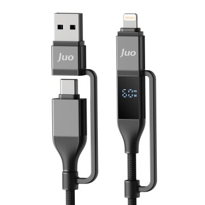 Juo 60W 4'ü 1 Arada Type-C / USB-A / Lightning Dijital LED Ekranlı Örgülü Hızlı Şarj ve Data Kablosu 1.2 Metre - 7