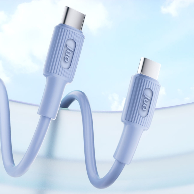 Juo 60W USB Type-C to Type-C Silikon Hızlı Şarj ve Data Kablosu Mavi 2 Metre - 2