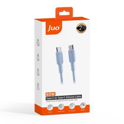 Juo 60W USB Type-C to Type-C Silikon Hızlı Şarj ve Data Kablosu Mavi 2 Metre - 7