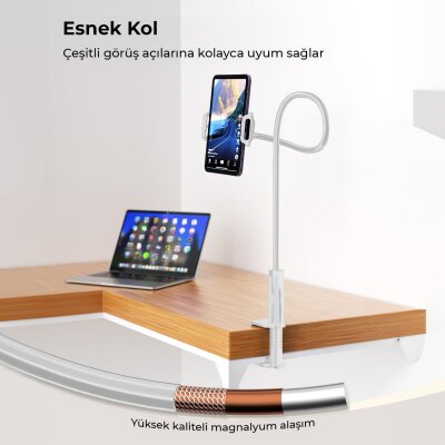 Juo 90 CM Akrobat Esnek Tablet ve Telefon Tutucu Stand Beyaz - 3