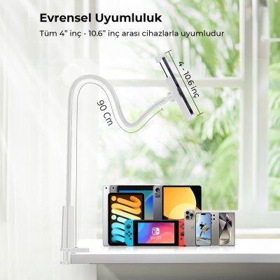 Juo 90 CM Akrobat Esnek Tablet ve Telefon Tutucu Stand Beyaz - 7