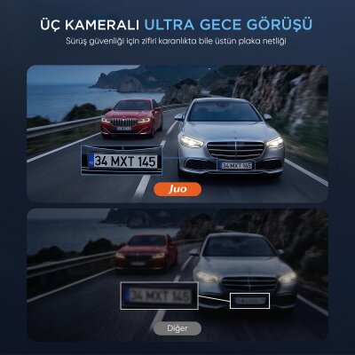 Juo C30 2K QHD Ön + FHD iç + FHD Arka 3 Kameralı WiFi GPS HDR Araç Kamerası Ekranlı 170° Geniş Açı Gece Görüş Araç içi Kamera - 4