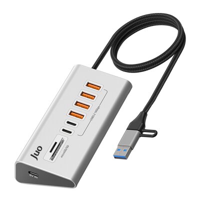 Juo JH432 Type-C ve USB-A 8 Portlu 4*USB-A 2*Type-C 10Gbps USB Hub Çoklayıcı SD/MicroSD Kart Okuyucu Dönüştürücü Hub - Juo