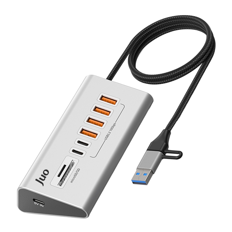 Juo JH432 Type-C ve USB-A 8 Portlu 4*USB-A 2*Type-C 10Gbps USB Hub Çoklayıcı SD/MicroSD Kart Okuyucu Dönüştürücü Hub - 1