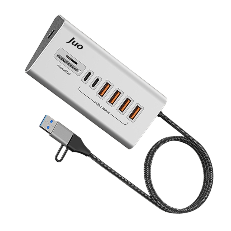 Juo JH432 Type-C ve USB-A 8 Portlu 4*USB-A 2*Type-C 10Gbps USB Hub Çoklayıcı SD/MicroSD Kart Okuyucu Dönüştürücü Hub - 7