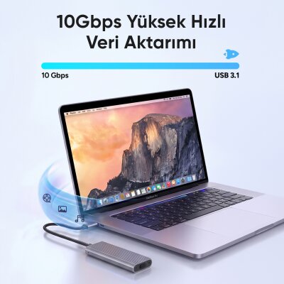 Juo JHD35 M.2 SATA ve NVMe SSD Dual Protocol Disk Kutusu Type-C USB 3.1 10Gbps Alüminyum 4TB Destekli Harici SSD Disk Kutusu - 3