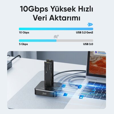 Juo JHD38 Dual M.2 NVMe SSD Offline Clone Docking Station 16TB Type-C 10Gbps USB 3.2 Klon Fonksiyonlu Disk İstasyonu - 3