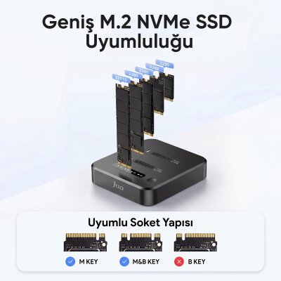 Juo JHD38 Dual M.2 NVMe SSD Offline Clone Docking Station 16TB Type-C 10Gbps USB 3.2 Klon Fonksiyonlu Disk İstasyonu - 4