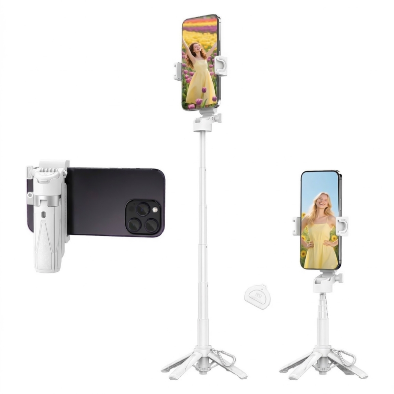 Juo JST20 Kumandalı Mini Tripod Monopod Selfie Çubuğu Android iPhone Uyumlu Beyaz - 1