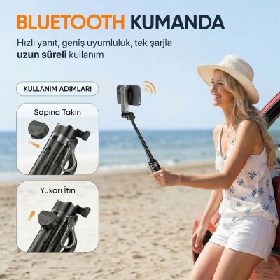 Juo JST20 Kumandalı Mini Tripod Monopod Selfie Çubuğu Android iPhone Uyumlu Beyaz - 3