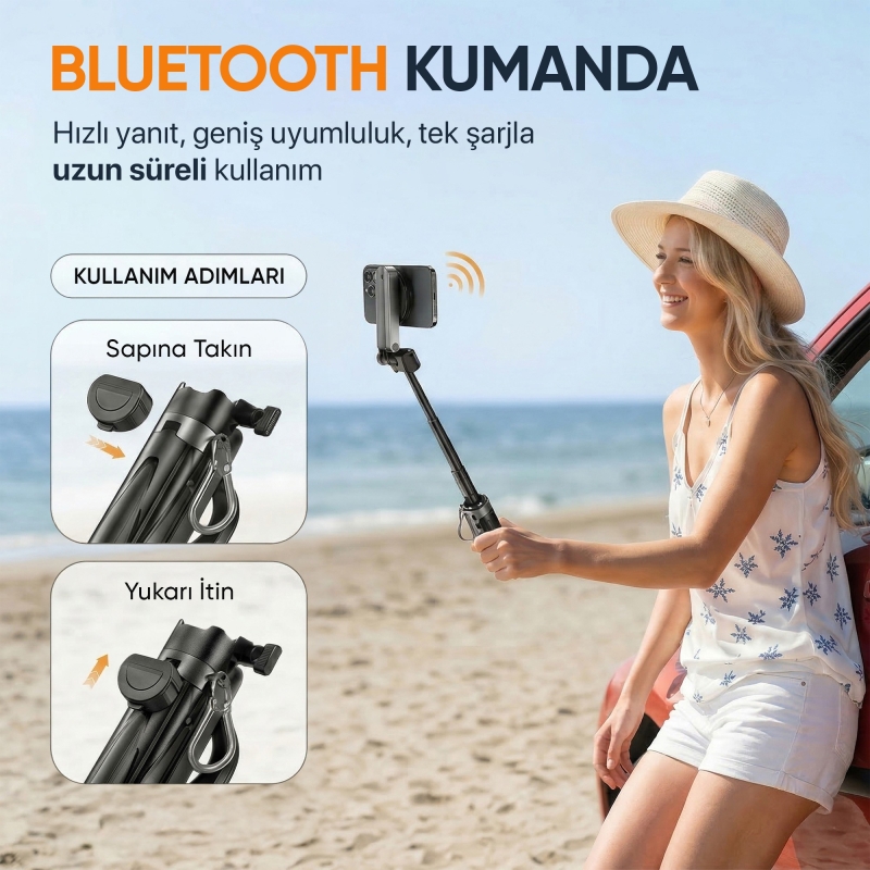 Juo JST20 Kumandalı Mini Tripod Monopod Selfie Çubuğu Android iPhone Uyumlu Beyaz - 3