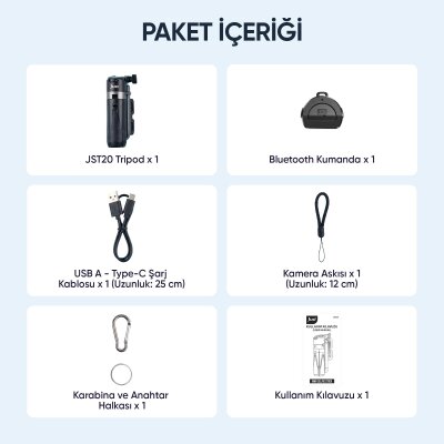 Juo JST20 Kumandalı Mini Tripod Monopod Selfie Çubuğu Android iPhone Uyumlu Beyaz - 10