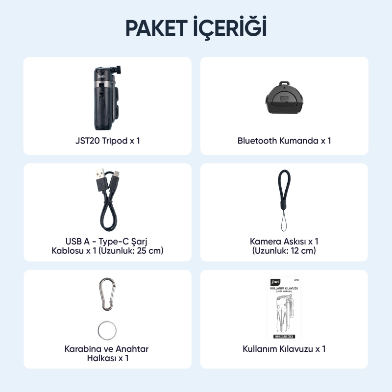 Juo JST20 Kumandalı Mini Tripod Monopod Selfie Çubuğu Android iPhone Uyumlu Beyaz - 10