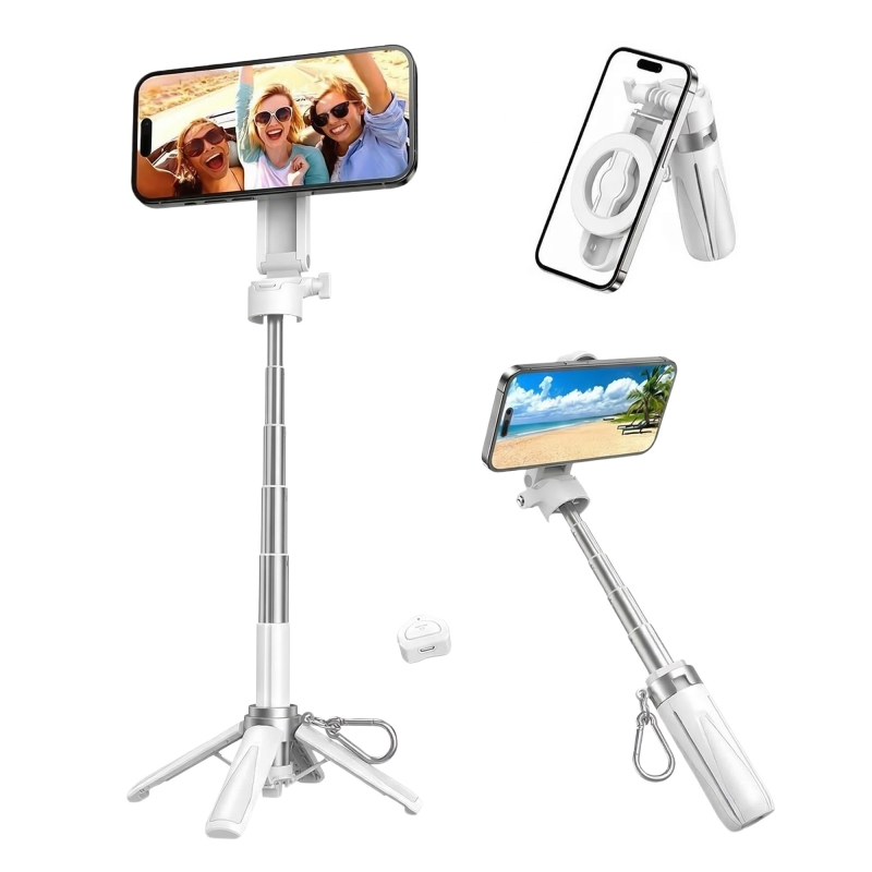 Juo JST30 Magsafe Manyetik Kumandalı Tripod Monopod Selfie Çubuğu Android iPhone Uyumlu Beyaz - 1