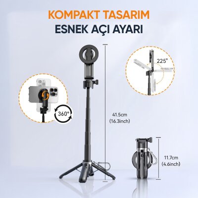 Juo JST30 Magsafe Manyetik Kumandalı Tripod Monopod Selfie Çubuğu Android iPhone Uyumlu Beyaz - 5