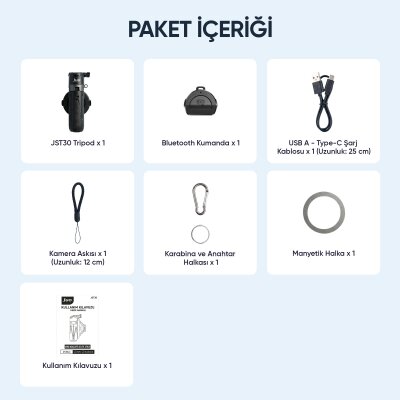 Juo JST30 Magsafe Manyetik Kumandalı Tripod Monopod Selfie Çubuğu Android iPhone Uyumlu Beyaz - 11
