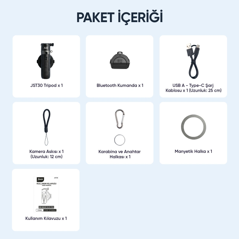 Juo JST30 Magsafe Manyetik Kumandalı Tripod Monopod Selfie Çubuğu Android iPhone Uyumlu Beyaz - 11