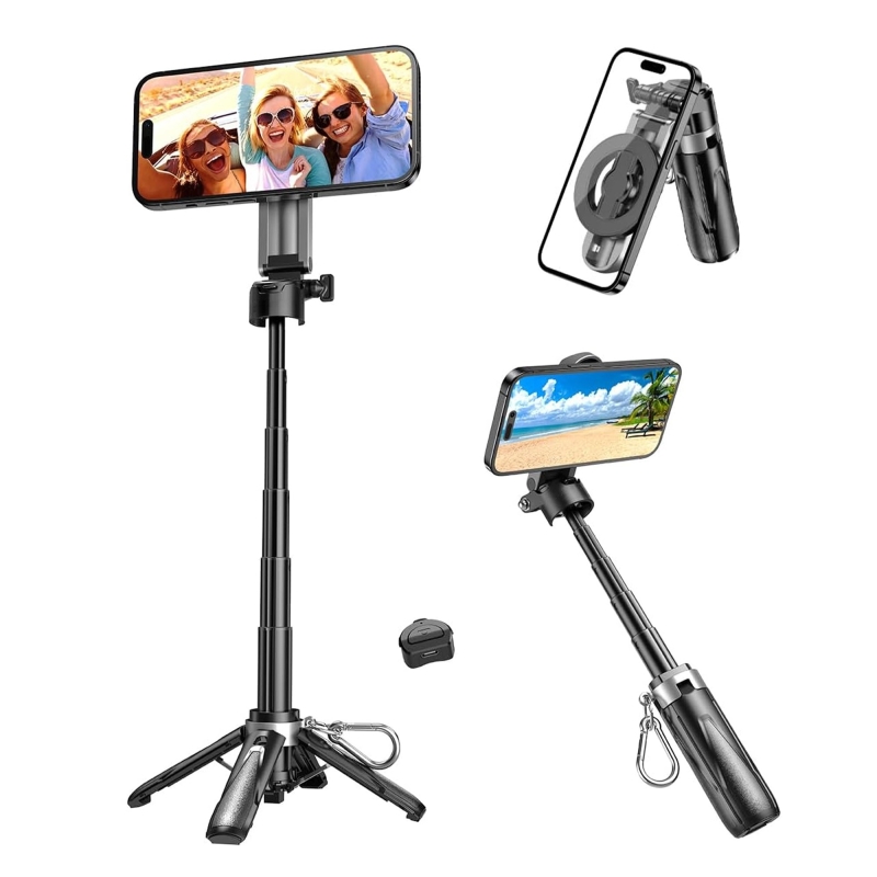 Juo JST30 Magsafe Manyetik Kumandalı Tripod Monopod Selfie Çubuğu Android iPhone Uyumlu Siyah - 1